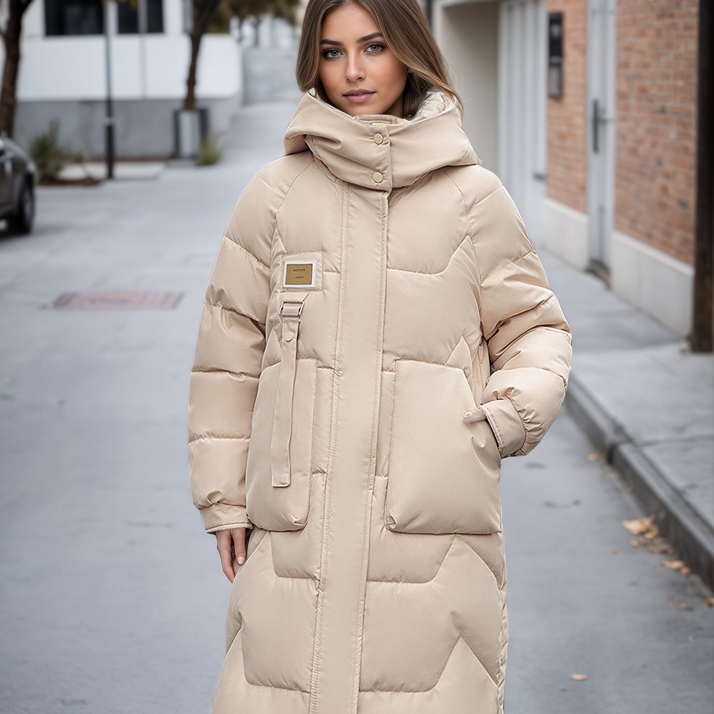 Women's Elegant Winter Thickened Padded Coat - Long Full-Length Warm Jacket with Zipper Closure, Solid Color (//Navy/Burgundy/), Machine Washable Outer Outerwear