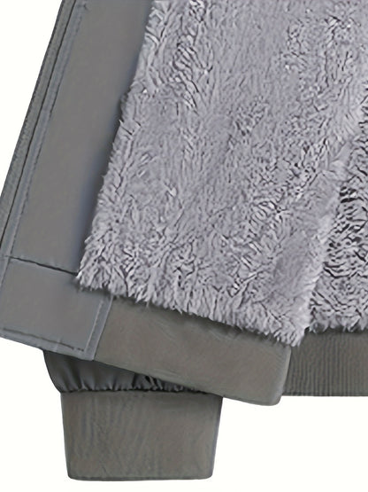 Men's Winter Insulated Full-Zip Jacket with Fleece Lining - Grey Casual Baseball Collar Coat, Zippered Pockets & Polyester Shell for Cold Weather, Outdoor & Everyday Use - Hand Washable (No Dry Clean)