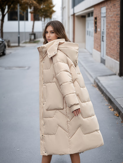 Women's Elegant Winter Thickened Padded Coat - Long Full-Length Warm Jacket with Zipper Closure, Solid Color (//Navy/Burgundy/), Machine Washable Outer Outerwear